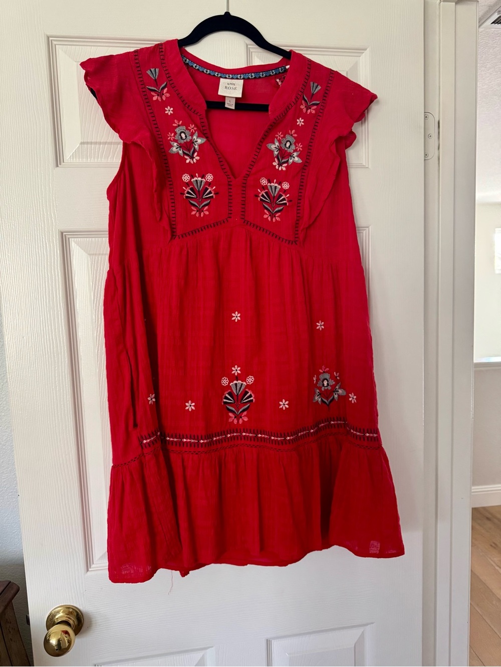 Knox Rose Red Embroidered Flutter Sleeve Sundress